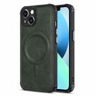 For iPhone 13 mini Crazy Horse Cowhide Leather Magnetic Phone Case (Dark Green) - 1