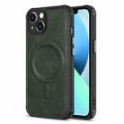For iPhone 13 Crazy Horse Cowhide Leather Magnetic Phone Case(Dark Green) - 1