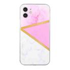 For iPhone 12 Stitching Marble TPU Phone Case(Pink) - 1