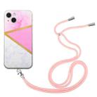 For iPhone 13 mini Lanyard Stitching Marble TPU Case (Pink Marble) - 1
