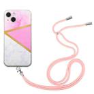 For iPhone 13 Lanyard Stitching Marble TPU Case(Pink Marble) - 1