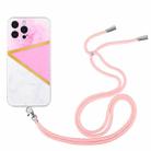 For iPhone 13 Pro Lanyard Stitching Marble TPU Case (Pink Marble) - 1