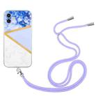 For iPhone 12 Lanyard Stitching Marble TPU Case(Purple) - 1