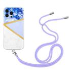 For iPhone 12 Pro Max Lanyard Stitching Marble TPU Case(Purple) - 1