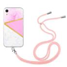 For iPhone XR Lanyard Stitching Marble TPU Case(Pink Marble) - 1