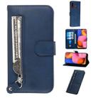For Galaxy A20s Fashion Calf Texture Zipper Horizontal Flip PU Leather Case, with Holder & Card Slots & Wallet(Blue) - 1