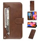 For Galaxy A20s Fashion Calf Texture Zipper Horizontal Flip PU Leather Case, with Holder & Card Slots & Wallet(Brown) - 1