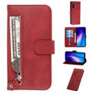 For Xiaomi Redmi Note 8 Fashion Calf Texture Zipper Horizontal Flip PU Leather Case, with Holder & Card Slots & Wallet(Red) - 1