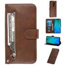 For Xiaomi Redmi Note 8 Pro Fashion Calf Texture Zipper Horizontal Flip PU Leather Case, with Holder & Card Slots & Wallet(Brown) - 1