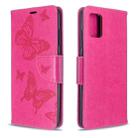 For Galaxy A51 Embossing Two Butterflies Pattern Horizontal Flip PU Leather Case with Holder & Card Slot & Wallet & Lanyard(Rose Red) - 1