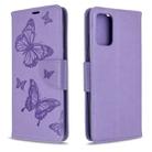For Galaxy S20+ Embossing Two Butterflies Pattern Horizontal Flip PU Leather Case with Holder & Card Slot & Wallet & Lanyard(Purple) - 1