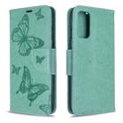 For Galaxy S20 Embossing Two Butterflies Pattern Horizontal Flip PU Leather Case with Holder & Card Slot & Wallet & Lanyard(Green) - 1