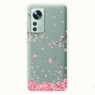 For Xiaomi 12 / 12X 5G Colored Drawing Pattern Highly Transparent TPU Protective Case(Fallen Cherry Blossoms) - 1