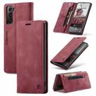 For Samsung Galaxy S21 FE AutSpace A01 Retro Skin-feel Crazy Horse RFID Leather Phone Case(Wine Red) - 1