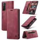 For Samsung Galaxy S22 5G AutSpace A01 Retro Skin-feel Crazy Horse RFID Leather Phone Case(Wine Red) - 1