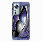 For Xiaomi 12 / 12X 5G Shockproof Painted Transparent TPU Protective Case(Big Purple Butterfly) - 1