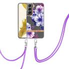 For Samsung Galaxy S22 5G Flowers Series TPU Phone Case with Lanyard(Purple Begonia) - 1