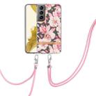 For Samsung Galaxy S22+ 5G Flowers Series TPU Phone Case with Lanyard(Pink Gardenia) - 1