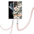 For Samsung Galaxy S22 Ultra 5G Flowers Series TPU Phone Case with Lanyard(Green Gardenia) - 1