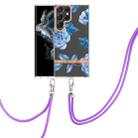 For Samsung Galaxy S22 Ultra 5G Flowers Series TPU Phone Case with Lanyard(Blue Peony) - 1