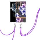 For Samsung Galaxy S22 Ultra 5G Flowers Series TPU Phone Case with Lanyard(Purple Begonia) - 1