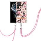 For Samsung Galaxy S22 Ultra 5G Flowers Series TPU Phone Case with Lanyard(Pink Gardenia) - 1