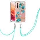 For Samsung Galaxy S21 5G Flowers Series TPU Phone Case with Lanyard(Blue Rose) - 1