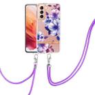 For Samsung Galaxy S21 5G Flowers Series TPU Phone Case with Lanyard(Purple Begonia) - 1