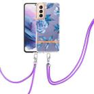 For Samsung Galaxy S21+ 5G Flowers Series TPU Phone Case with Lanyard(Blue Peony) - 1