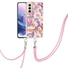 For Samsung Galaxy S21+ 5G Flowers Series TPU Phone Case with Lanyard(Pink Gardenia) - 1