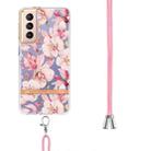 For Samsung Galaxy S21+ 5G Flowers Series TPU Phone Case with Lanyard(Pink Gardenia) - 3