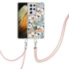 For Samsung Galaxy S21 Ultra 5G Flowers Series TPU Phone Case with Lanyard(Green Gardenia) - 1