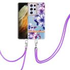 For Samsung Galaxy S21 Ultra 5G Flowers Series TPU Phone Case with Lanyard(Purple Begonia) - 1