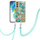 For Samsung Galaxy S21 FE 5G Flowers Series TPU Phone Case with Lanyard(Blue Rose) - 1