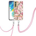 For Samsung Galaxy S21 FE 5G Flowers Series TPU Phone Case with Lanyard(Pink Gardenia) - 1