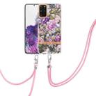 For Samsung Galaxy S20+ 5G Flowers Series TPU Phone Case with Lanyard(Purple Peony) - 1