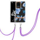 For Samsung Galaxy S20 Ultra 5G Flowers Series TPU Phone Case with Lanyard(Blue Peony) - 1