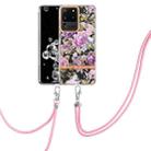 For Samsung Galaxy S20 Ultra 5G Flowers Series TPU Phone Case with Lanyard(Purple Peony) - 1