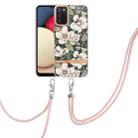 For Samsung Galaxy A02s 166mm Flowers Series TPU Phone Case with Lanyard(Green Gardenia) - 1