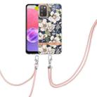 For Samsung Galaxy A03s 166mm Flowers Series TPU Phone Case with Lanyard(Green Gardenia) - 1