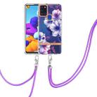 For Samsung Galaxy A21s Flowers Series TPU Phone Case with Lanyard(Purple Begonia) - 1