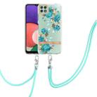 For Samsung Galaxy A22 5G Flowers Series TPU Phone Case with Lanyard(Blue Rose) - 1