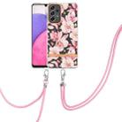 For Samsung Galaxy A33 5G Flowers Series TPU Phone Case with Lanyard(Pink Gardenia) - 1