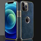 Baume Mercier Series Metal Frame + Top Layer Leather Shockproof Phone Case For iPhone 11 Pro Max(Blue) - 1