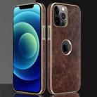 Baume Mercier Series Metal Frame + Top Layer Leather Shockproof Phone Case For iPhone 13(Brown) - 1