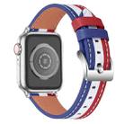 Color Matching Leather Watch Band For Apple Watch Series 8&7 41mm / SE 2&6&SE&5&4 40mm / 3&2&1 38mm(Blue White Red) - 1