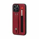 For iPhone 13 Pro Max Leather Belt Shockproof Protective Phone Case with Touch Screen Pen & Holder (Red) - 1