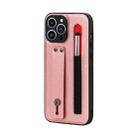 For iPhone 13 Pro Max Leather Belt Shockproof Protective Phone Case with Touch Screen Pen & Holder (Rose Gold) - 1