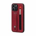 For iPhone 13 Pro Leather Belt Shockproof Protective Phone Case with Touch Screen Pen & Holder (Red) - 1