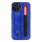For iPhone 13 Leather Belt Shockproof Protective Phone Case with Touch Screen Pen & Holder(Royal Blue) - 1